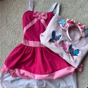 Pink and White pink Cinderella apron Dress, Sweater and Disney ears BUNDLE